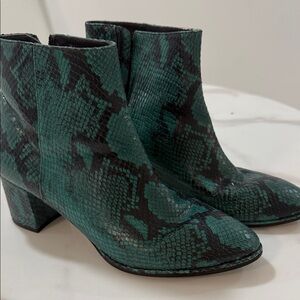Stuart Weitzman Green Snake Print Ankle Boots